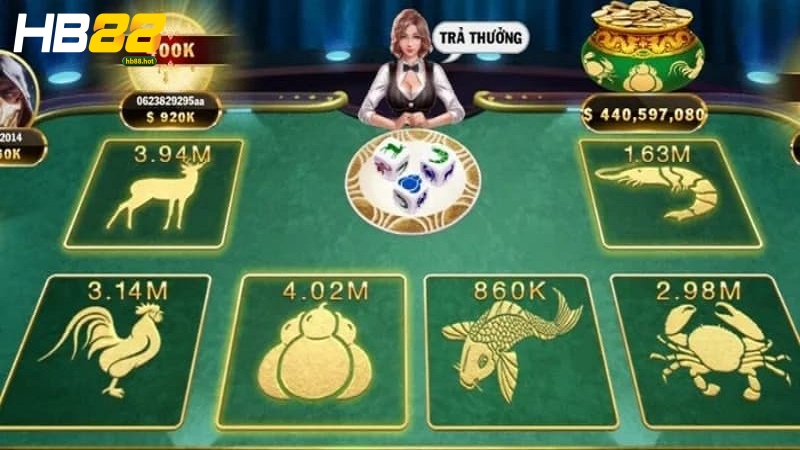 Bầu cua HB88 dùng 3 viên xúc xắc với mỗi viên gồm có 6 mặt linh vật